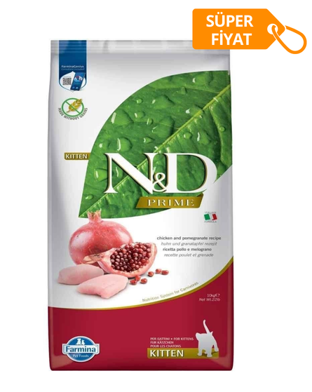 N&D Prime Tavuklu ve Narlı Tahılsız Yavru Kedi Maması 10 Kg