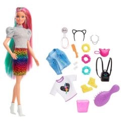 Barbie Leopar Desenli Saçlar Bebeği