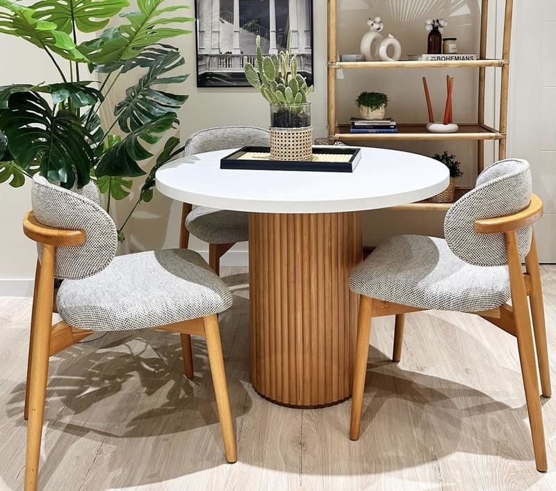 Roys Ahşap 115 Naturel 120 Cm Mantar Yuvarlak Yemek Masası Takımı