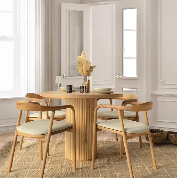 Roys Ahşap 116 Naturel 100 Cm Mantar Yuvarlak Yemek Masası Takımı