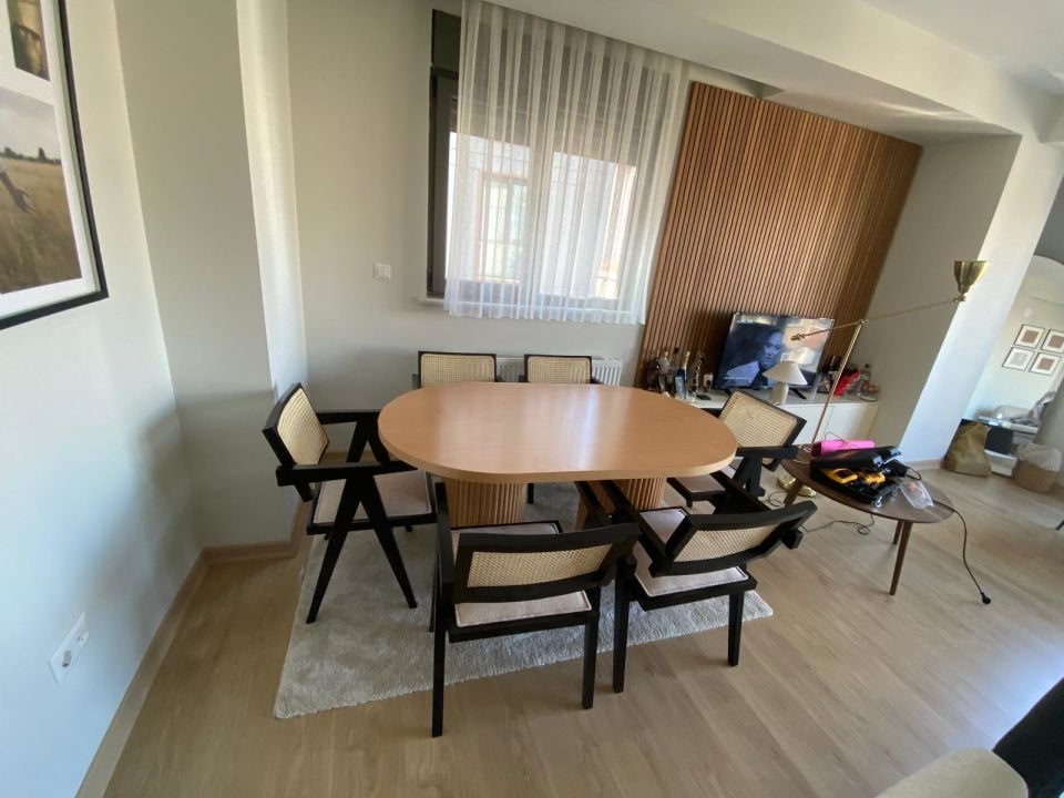 Roys Ahşap 120 120 Cm  Naturel Çift Ayaklı Papatya Oval Yemek Masası Takımı