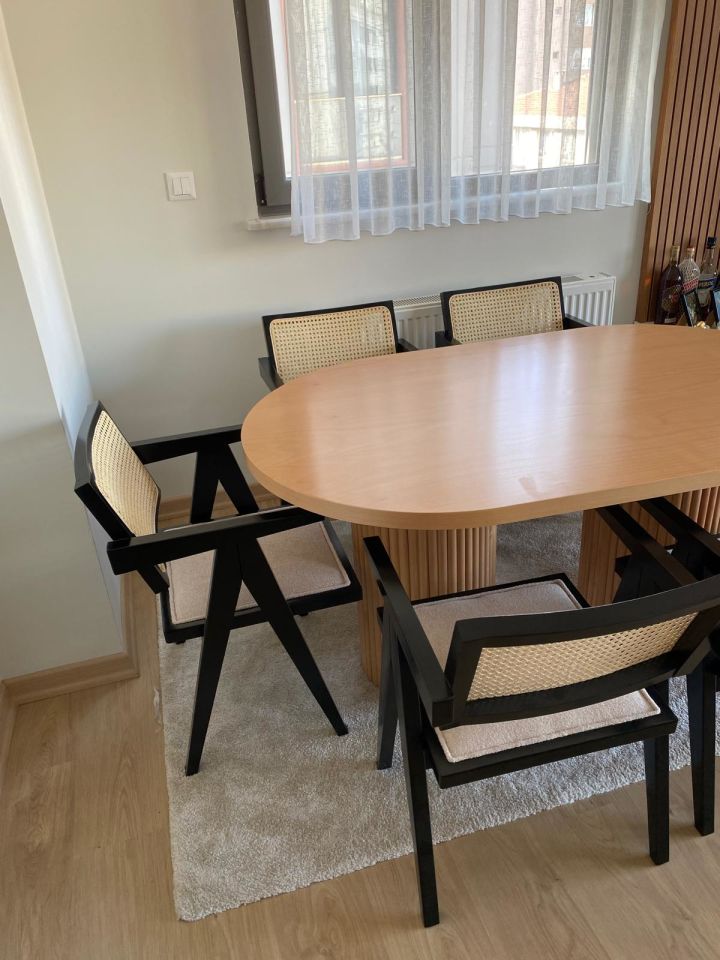 Roys Ahşap 120 120 Cm  Naturel Çift Ayaklı Papatya Oval Yemek Masası Takımı