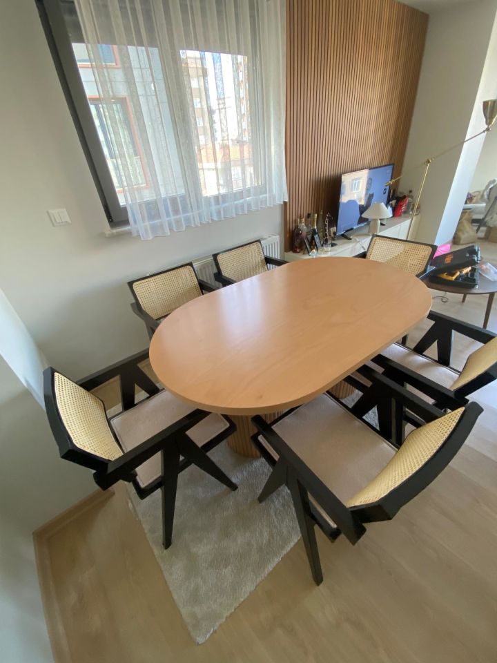 Roys Ahşap 120 120 Cm  Naturel Çift Ayaklı Papatya Oval Yemek Masası Takımı