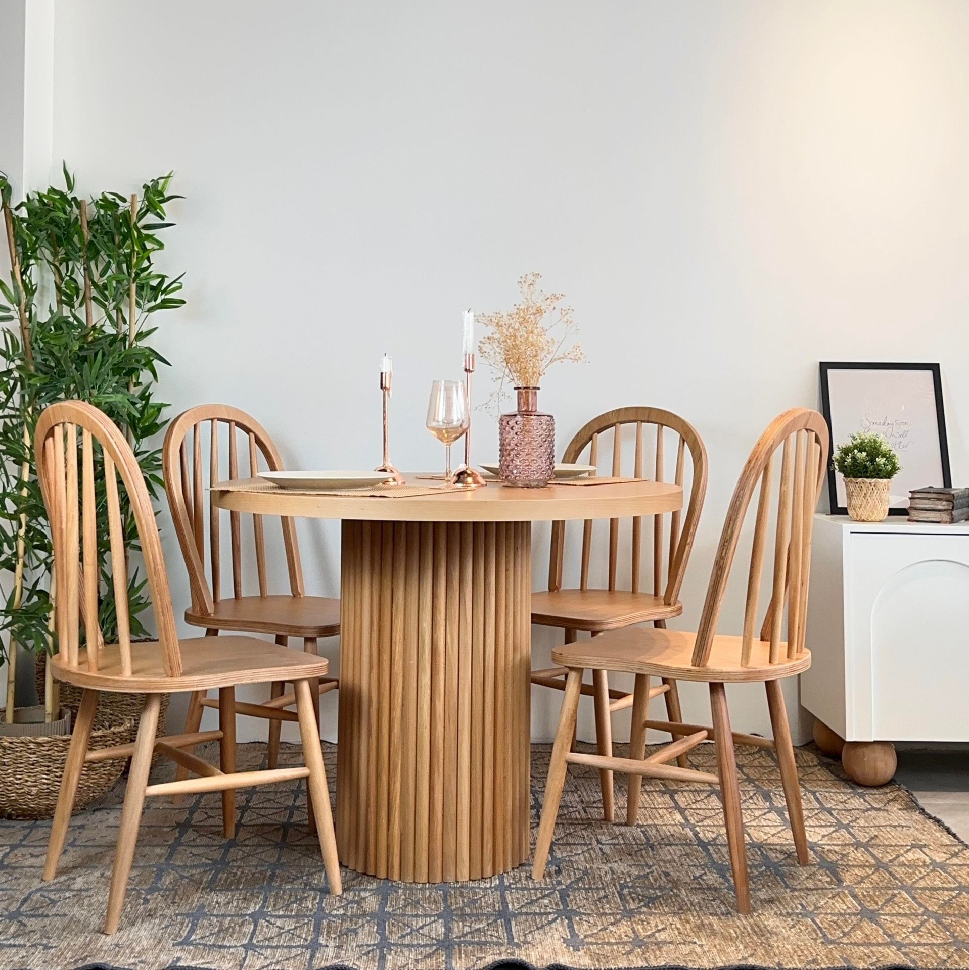 Roys Ahşap 121 Naturel 120 Cm Mantar Yuvarlak Yemek Masası Takımı