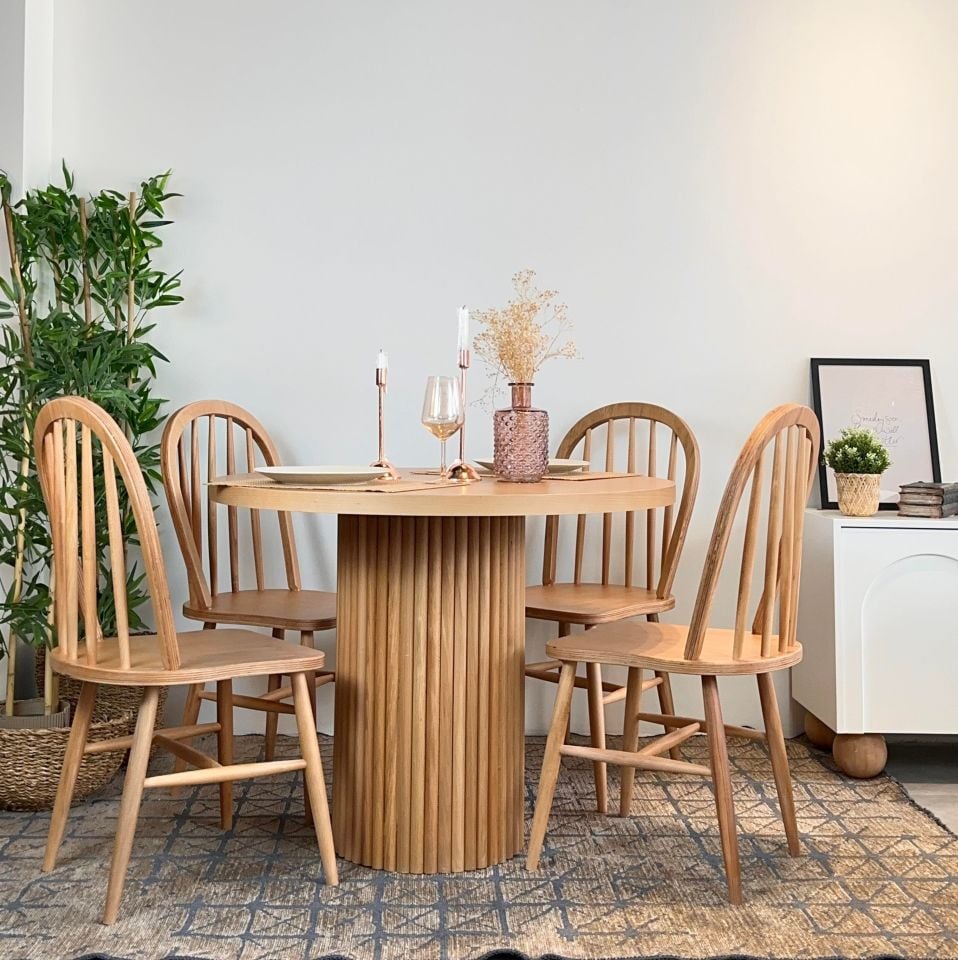 Roys Ahşap 121 Naturel 120 Cm Mantar Yuvarlak Yemek Masası Takımı