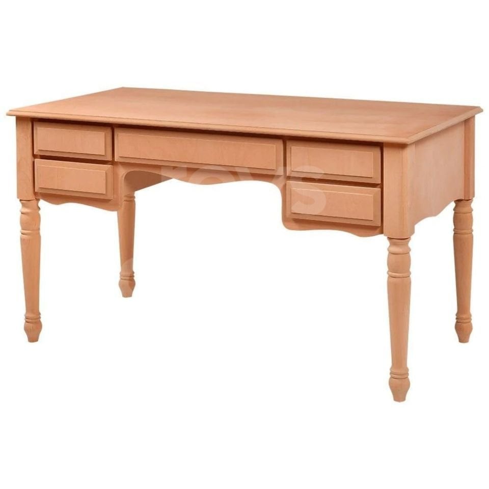 Roys Ahşap 5242 Masif Ham 140 Cm Beş Çekmeceli Tornalı Çalışma Masası
