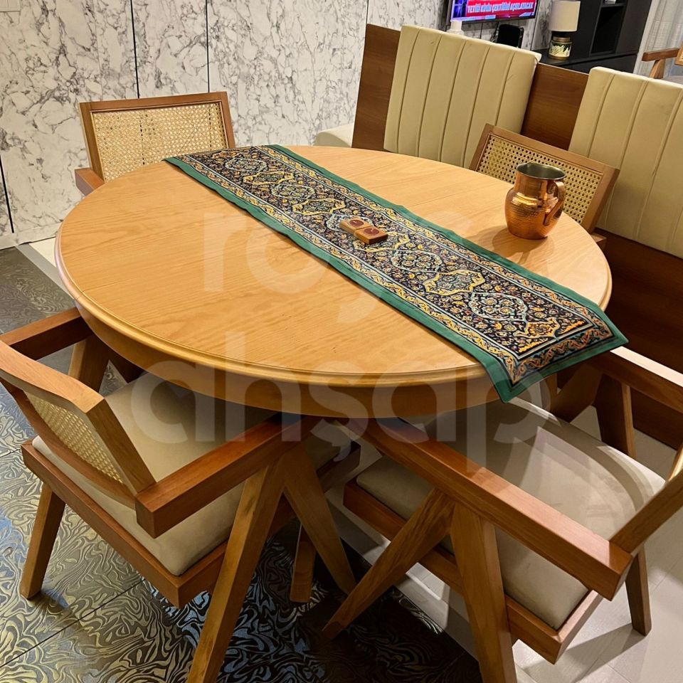 Roys Ahşap 100 Cm Naturel Yuvarlak İlaveli Baba Ayak Yemek Masası