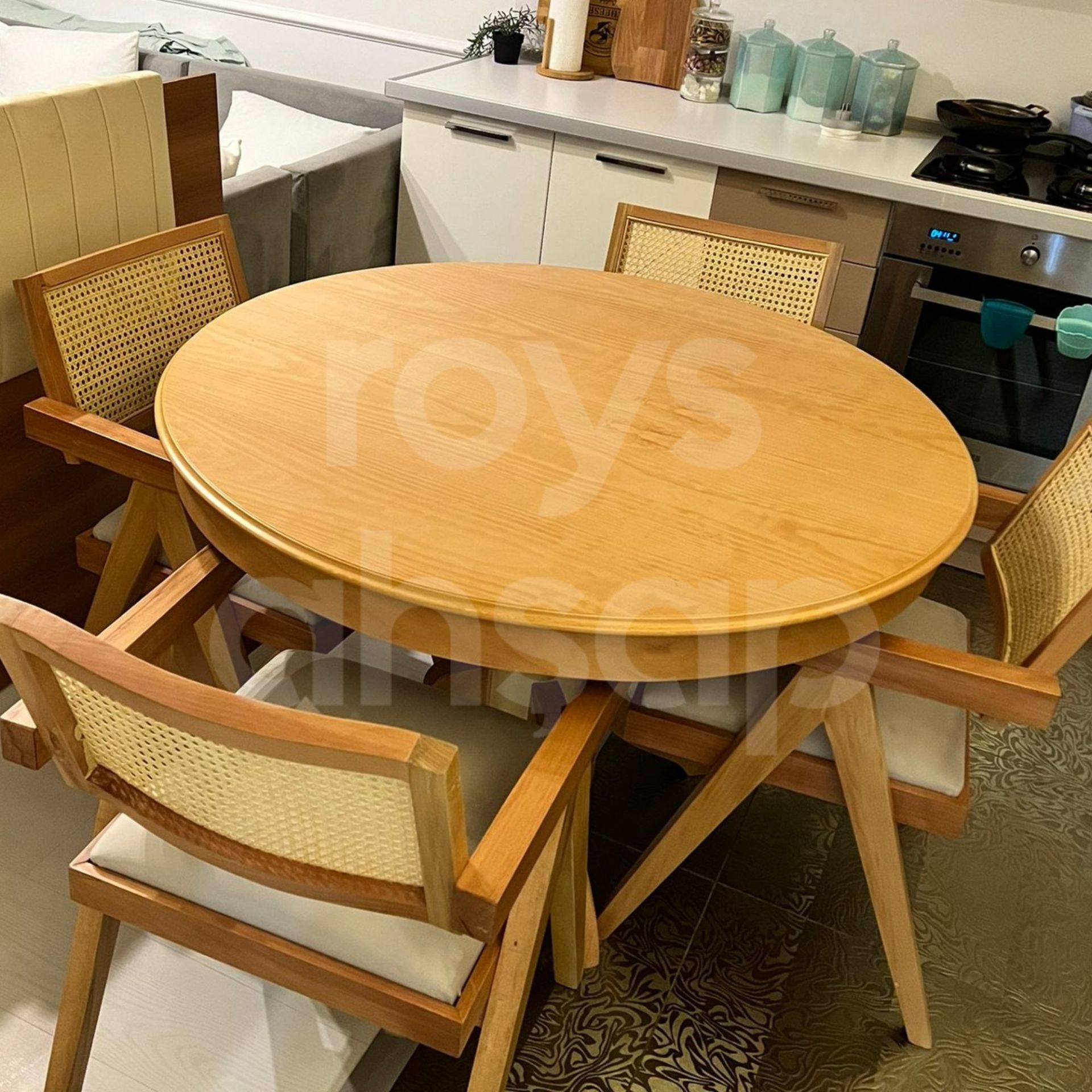 Roys Ahşap 100 Cm Naturel Yuvarlak İlaveli Baba Ayak Yemek Masası