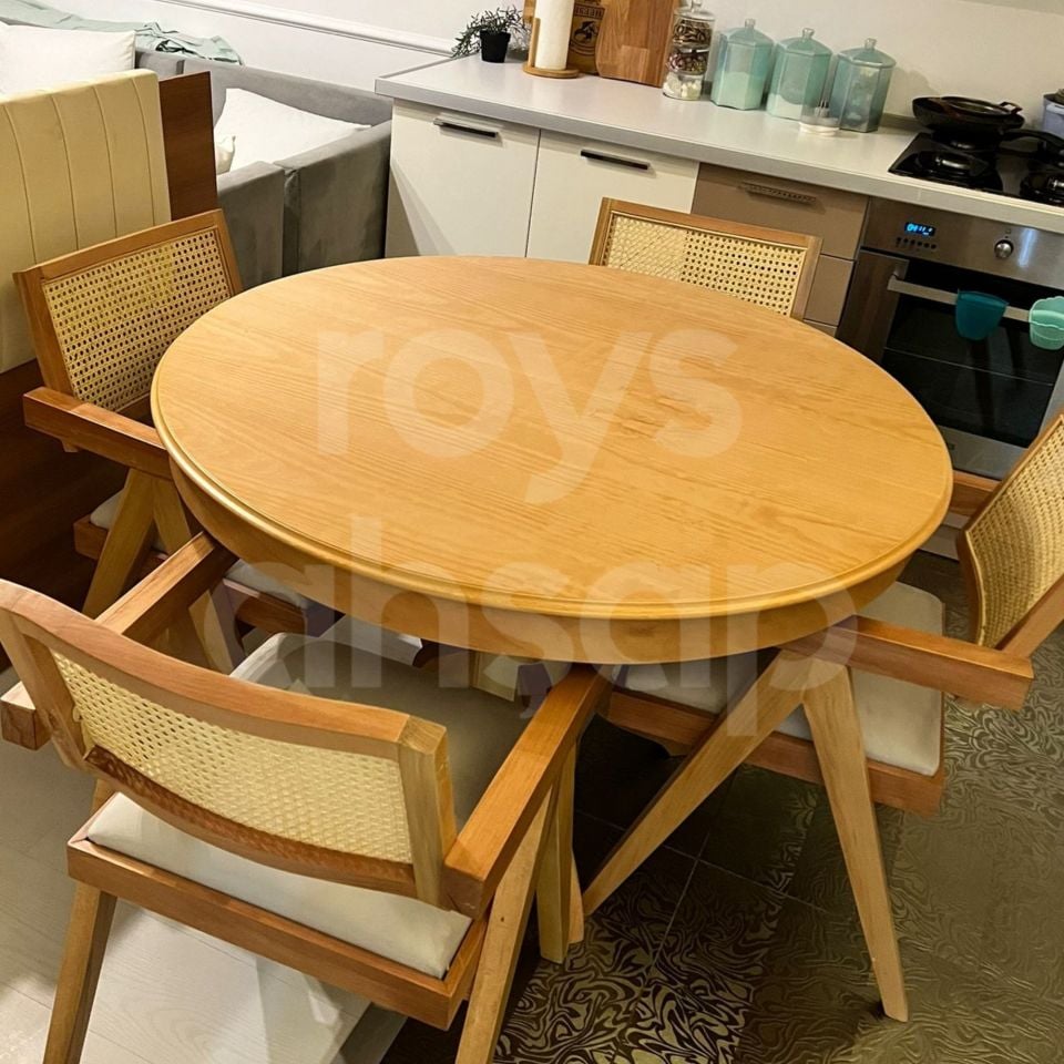 Roys Ahşap 100 Cm Naturel Yuvarlak İlaveli Baba Ayak Yemek Masası