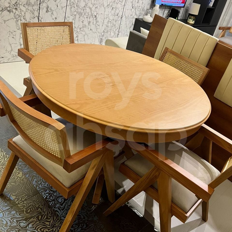 Roys Ahşap 120 Cm Naturel Yuvarlak İlaveli Baba Ayak Yemek Masası
