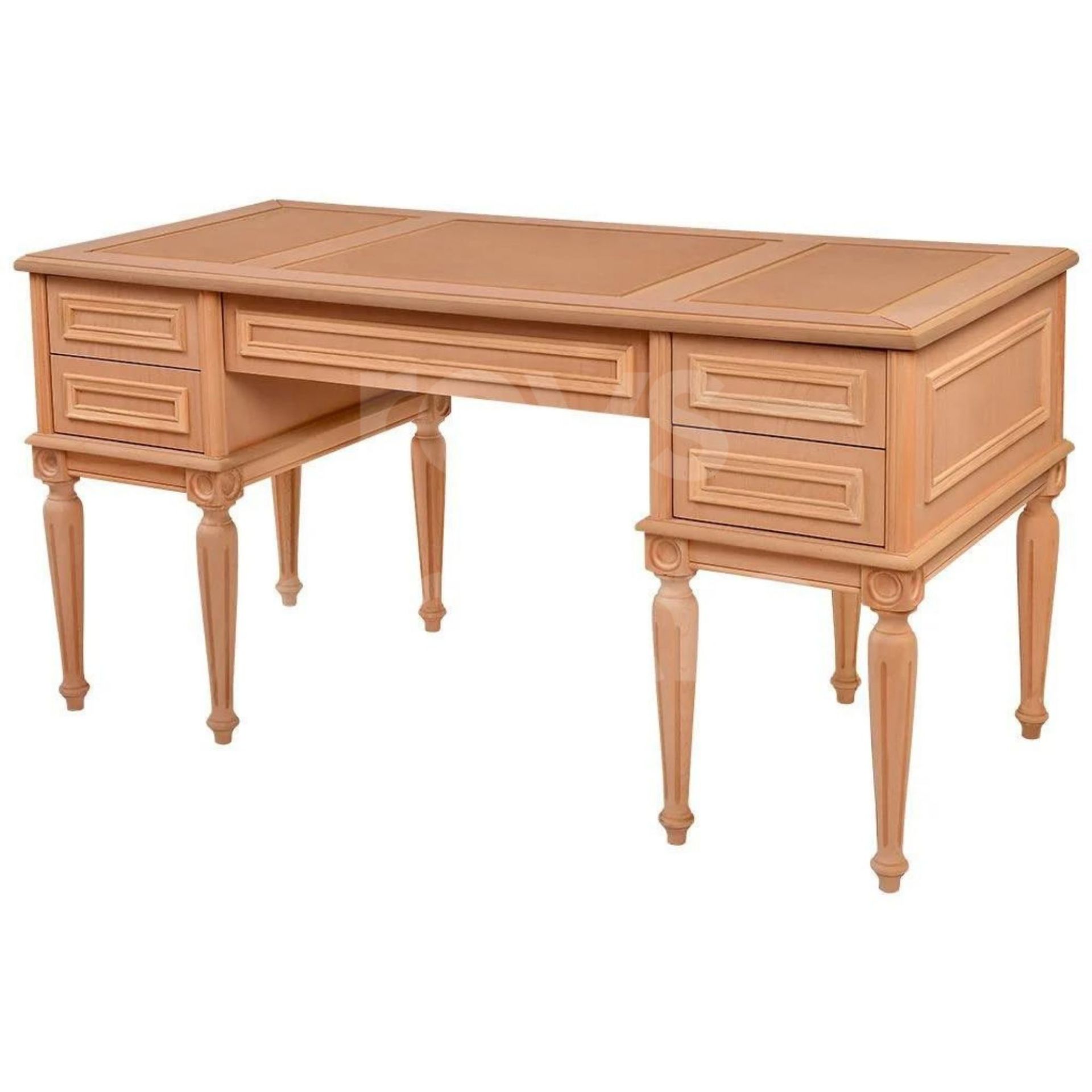 Roys Ahşap 5257 Masif Ham 160 Cm Madalyon Derili Çalışma Masası