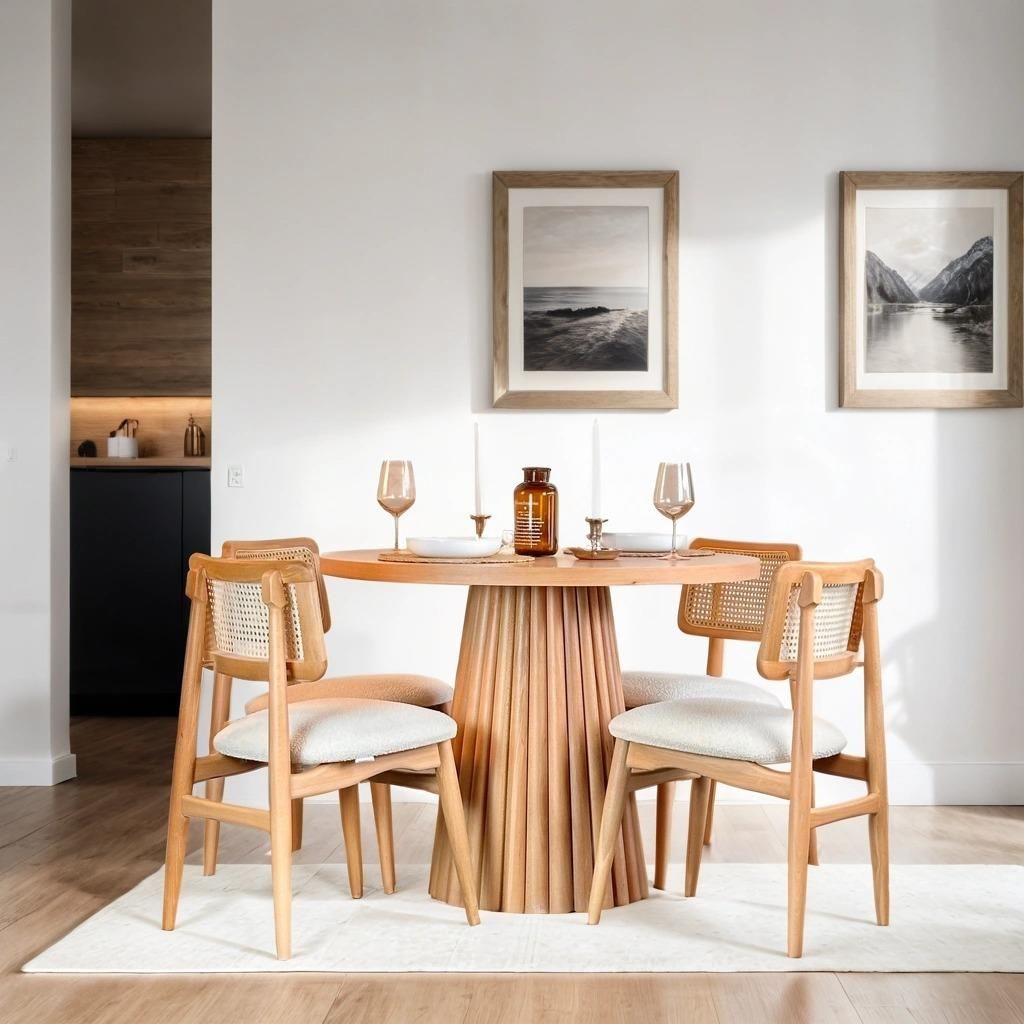 Roys Ahşap 204 Naturel 120 Cm PTT Yuvarlak Yemek Masası Takımı