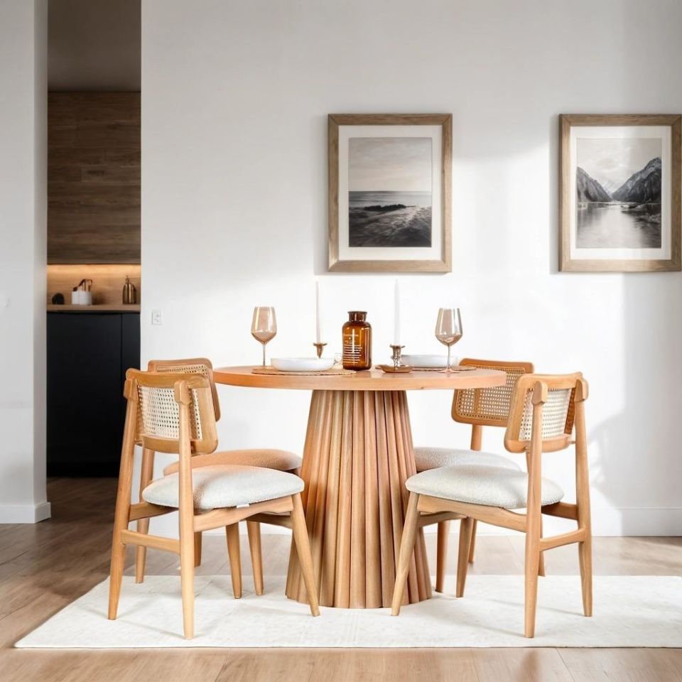 Roys Ahşap 204 Naturel 120 Cm PTT Yuvarlak Yemek Masası Takımı