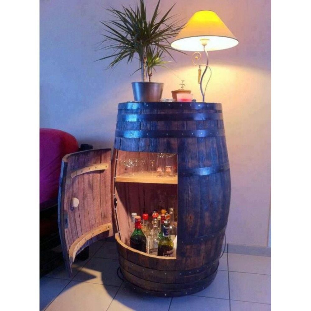 Roys Ahşap 90 Cm Meşe Şarap Fıçısı Işıklı Kapaklı Şaraplık Mini Bar