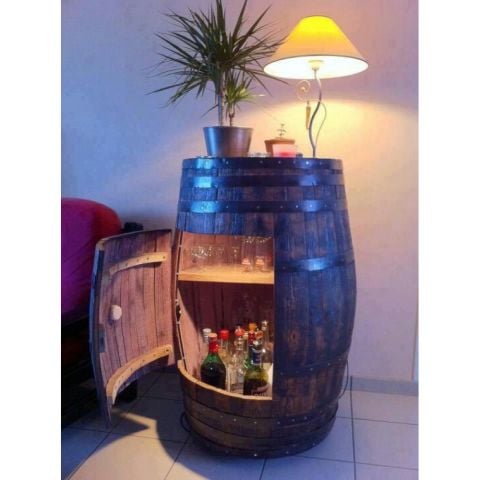 Roys Ahşap 90 Cm Meşe Şarap Fıçısı Işıklı Kapaklı Şaraplık Mini Bar