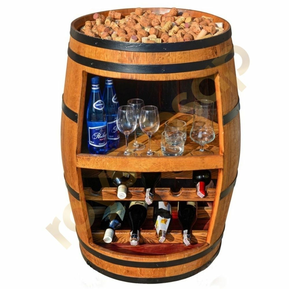 Roys Ahşap 90 Cm Meşe Şarap Fıçısı Raflı 9 Şişelik Mini Bar