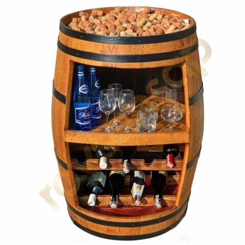 Roys Ahşap 90 Cm Meşe Şarap Fıçısı Raflı 9 Şişelik Mini Bar