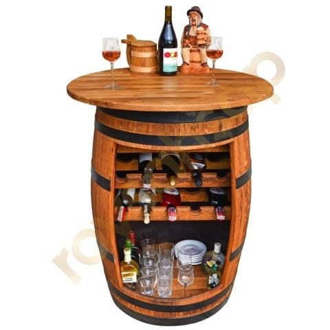 Roys Ahşap 80 Cm Meşe Şarap Fıçısı Tablalı Tezgahlı Mini Bar