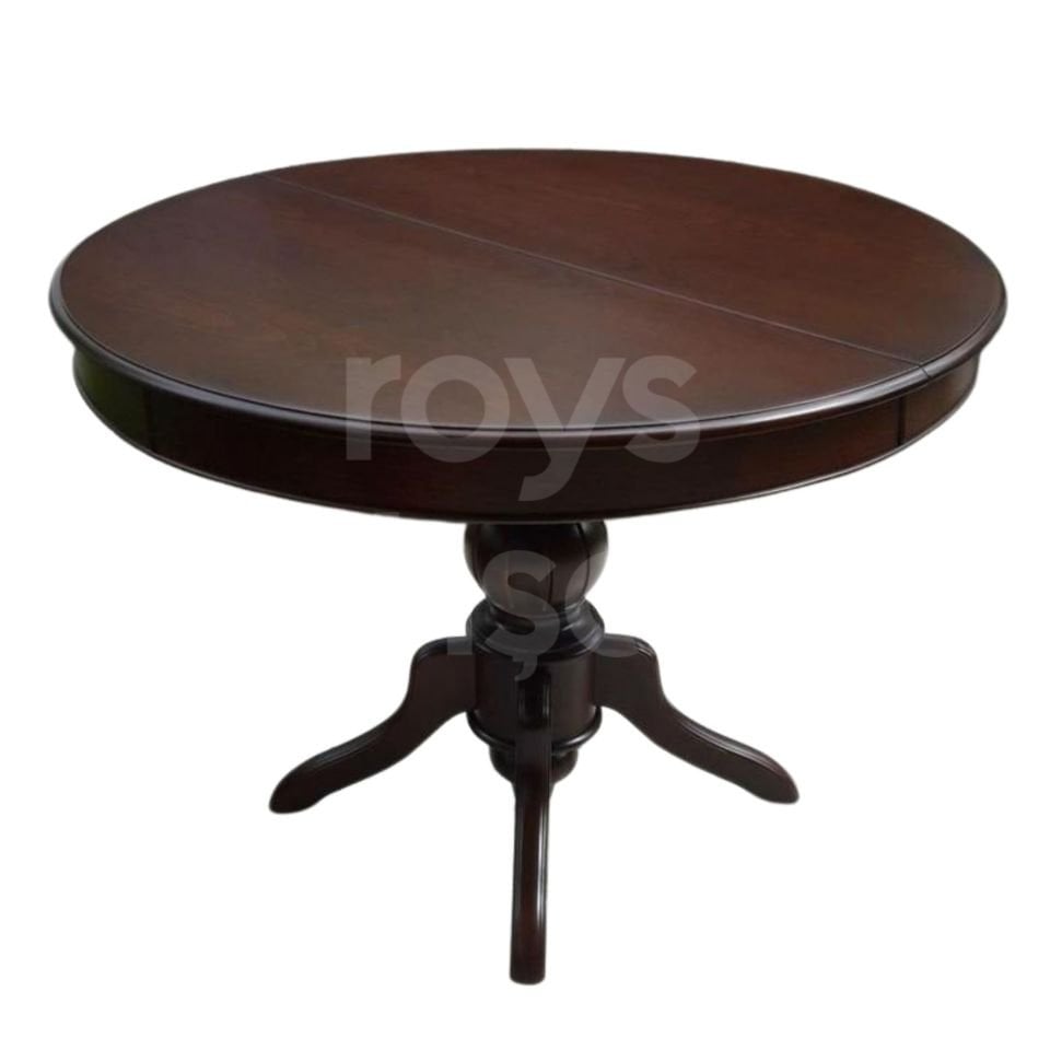 Roys Ahşap 100 Cm Koyu Ceviz Yuvarlak İlaveli Baba Ayak Yemek Masası