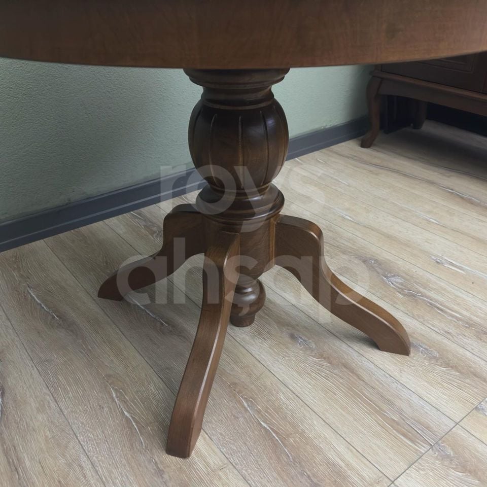 Roys Ahşap 120 Cm Açık Ceviz Yuvarlak İlaveli Baba Ayak Yemek Masası