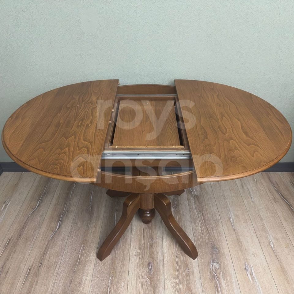 Roys Ahşap 120 Cm Açık Ceviz Yuvarlak İlaveli Baba Ayak Yemek Masası
