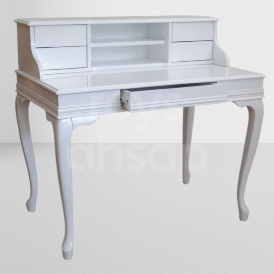 Roys Ahşap 5216 Beyaz 110 Cm Çekmeceli Lükens Raflı Ofis Çalışma Masası