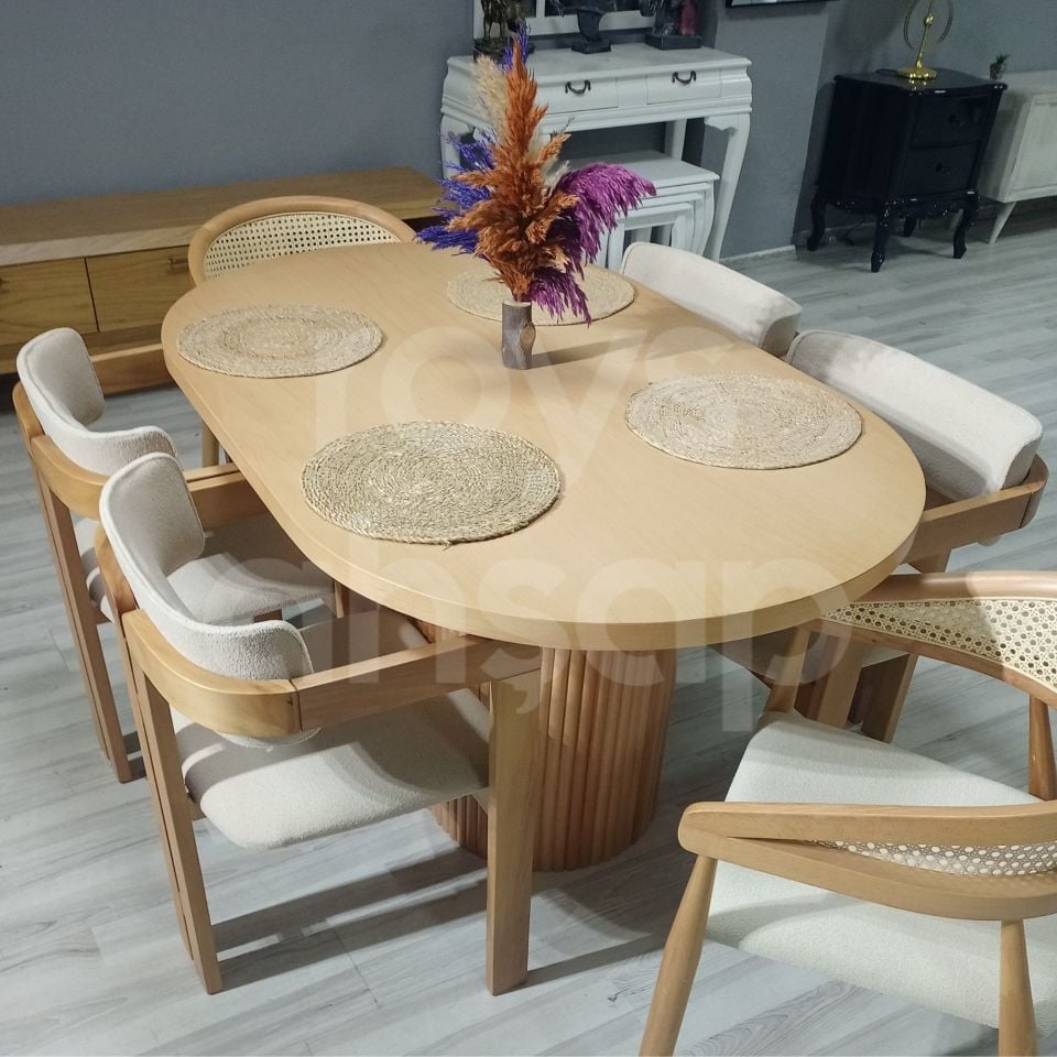 Roys Ahşap 5058 Naturel 170 Cm Papatya Oval Çıtalı Yemek Masası
