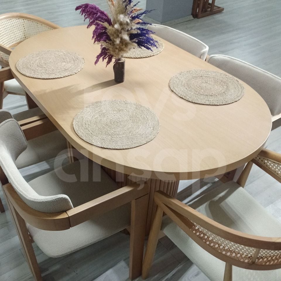 Roys Ahşap 5058 Naturel 170 Cm Papatya Oval Çıtalı Yemek Masası