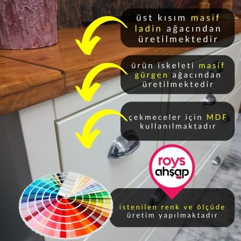 Roys Ahşap Fildişi Üstü Ceviz 8 Çekmeceli Şifonyer