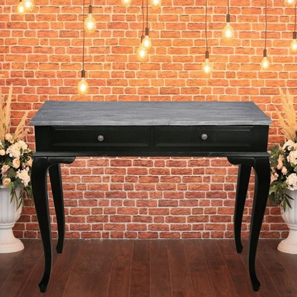 Roys Ahşap 120 Cm Çekmeceli Siyah Üstü Masif Eskitme Dresuar