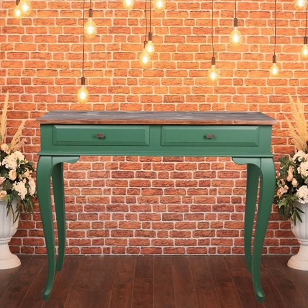 Roys Ahşap 120 Cm Çekmeceli Yeşil Koyu Ceviz Dresuar