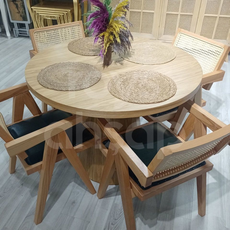 Roys Ahşap 5026 Naturel 120 Cm Mantar Meşe Yuvarlak Yemek Masası Takımı