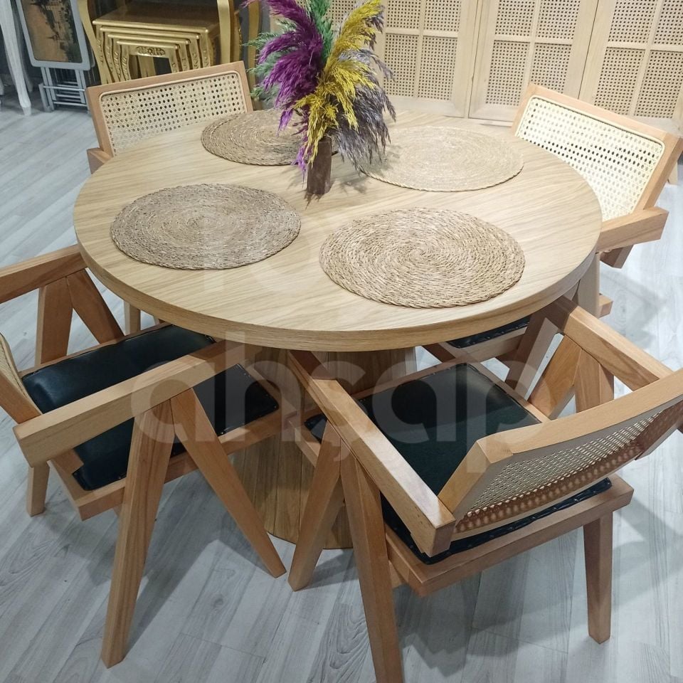 Roys Ahşap 5025 Naturel 100 Cm Mantar Meşe Yuvarlak Yemek Masası Takımı