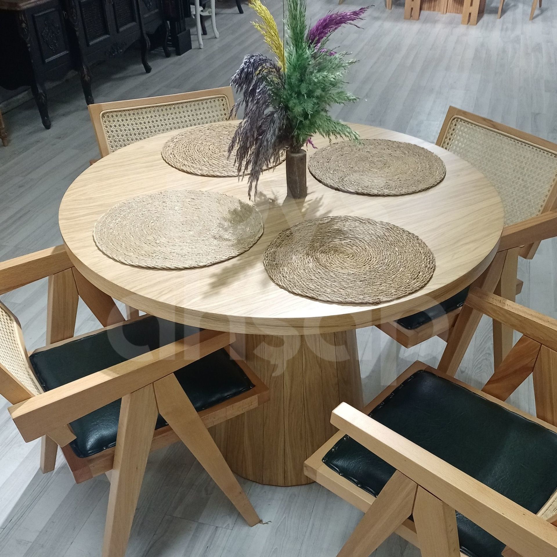 Roys Ahşap 5025 Naturel 100 Cm Mantar Meşe Yuvarlak Yemek Masası Takımı