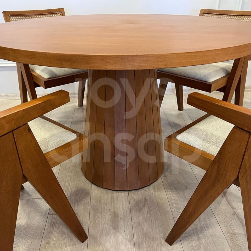 Roys Ahşap 5027 Açık Ceviz 100 Cm Mantar Yuvarlak Yemek Masası