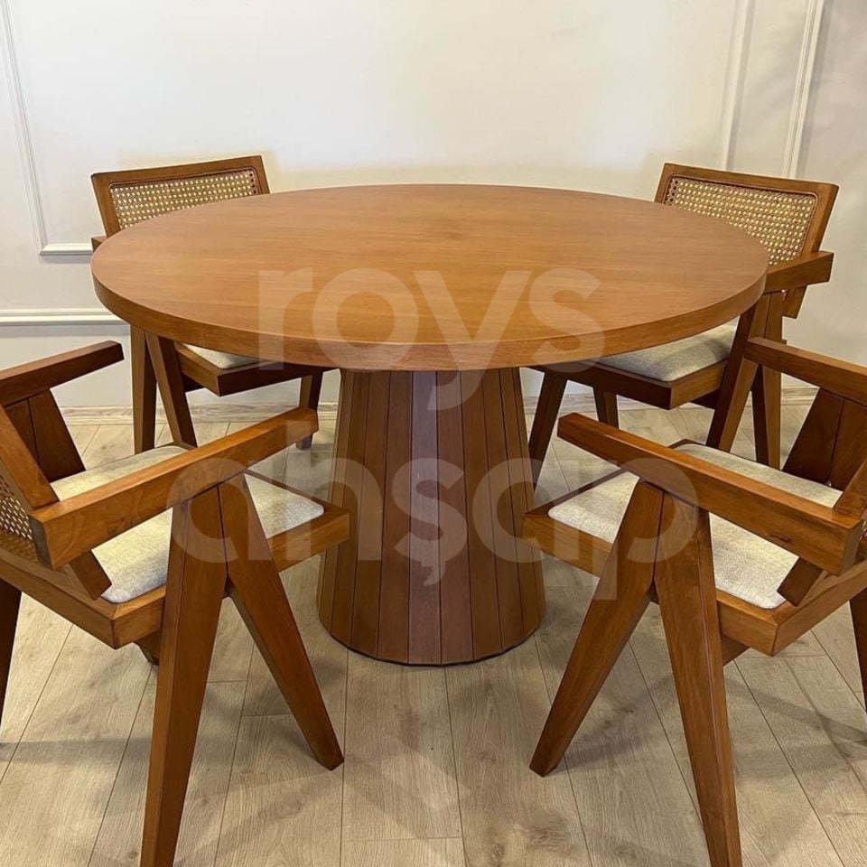 Roys Ahşap 5027 Açık Ceviz 100 Cm Mantar Yuvarlak Yemek Masası