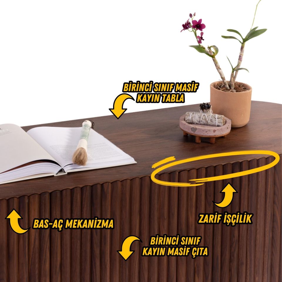 Roys Ahşap Toscana Ceviz 140 Cm 2 Kapaklı Çıtalı Masif Konsol