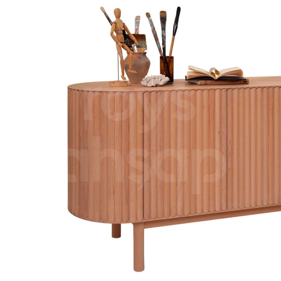 Roys Ahşap Toscana Naturel 200 Cm 4 Kapaklı Çıtalı Masif Konsol