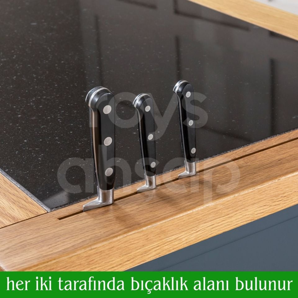 Roys Ahşap Pastel Blue 140 Cm Çekmeceli Kapaklı Dolaplı Masif Mutfak Adası