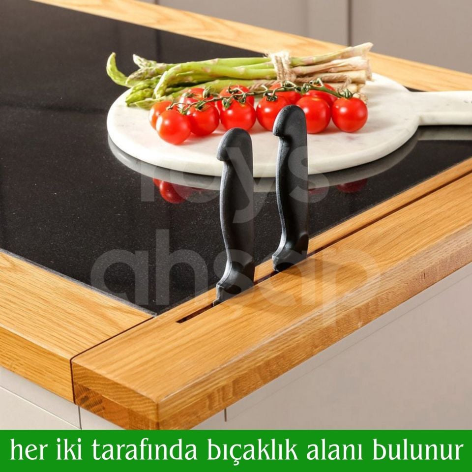 Roys Ahşap Pastel Grey 140 Cm Çekmeceli Kapaklı Dolaplı Masif Mutfak Adası