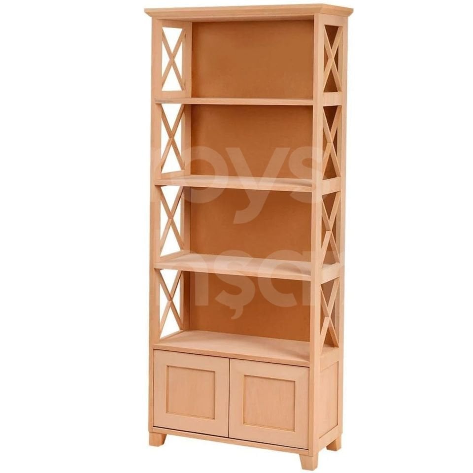 Roys Ahşap 6534 Masif Ham Çarpı Çıtalı Kitaplık
