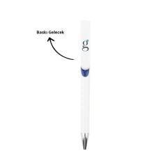 Baskı Yapılabilir Plastik Tükenmez Kalem Beyaz-Mavi