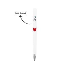 Baskı Yapılabilir Plastik Tükenmez Kalem Beyaz-Kırmızı