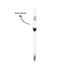 Baskı Yapılabilir Plastik Tükenmez Kalem Beyaz-Siyah