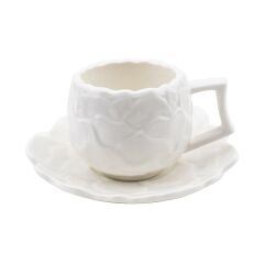 Beyaz Porselen Gül Kabartmalı Kahve Fincanı