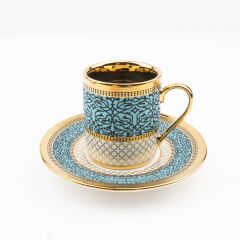 Geleneksel Desen Türk Kahvesi Fincan Seti Mavi Beyaz
