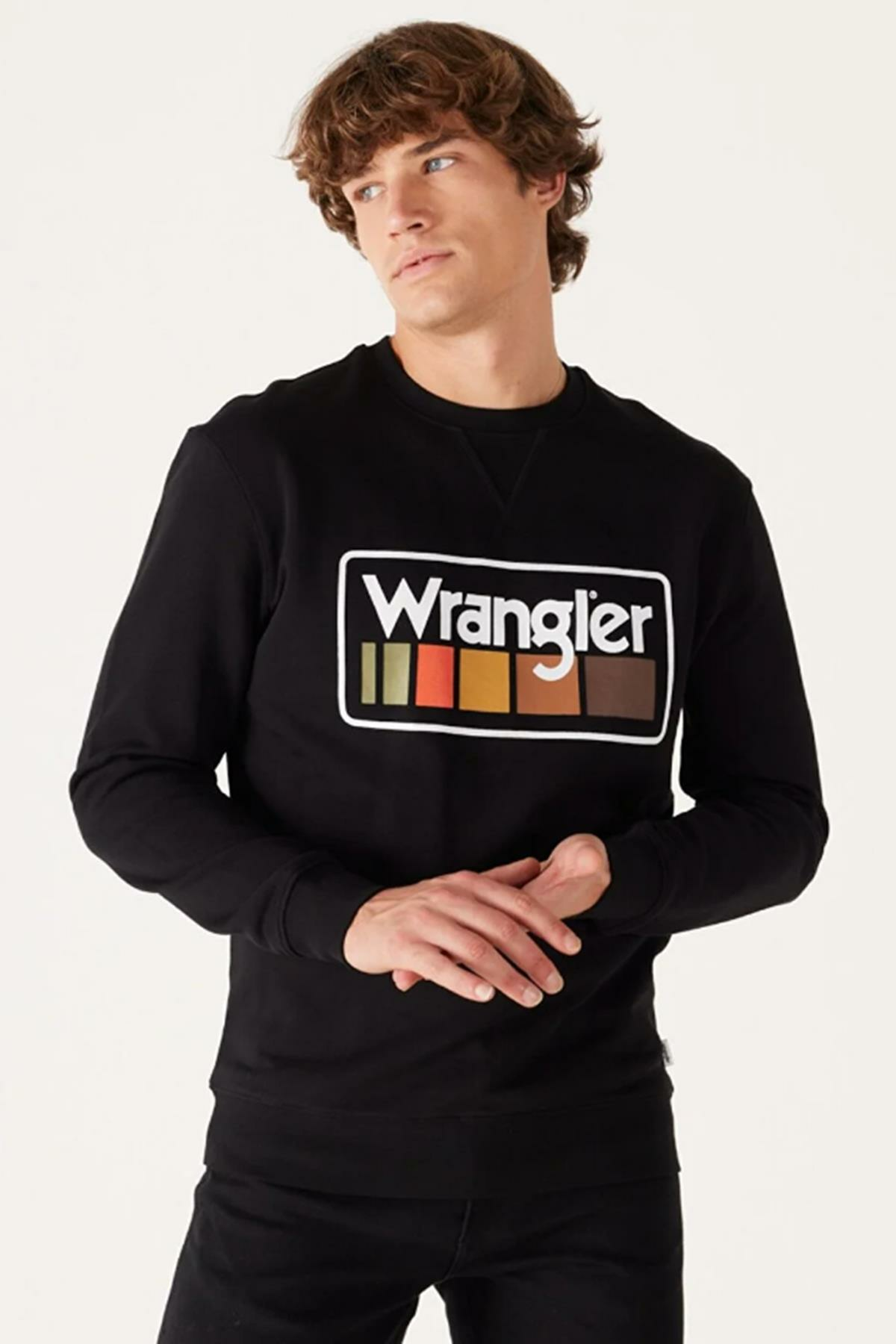 Wrangler W646H1001 Siyah Wrangler Baskılı Bisiklet Yaka Erkek Sweat