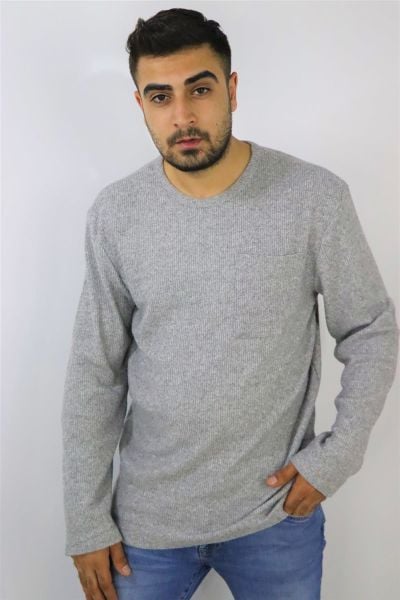 Hnc&Man 22-5998 Erkek Gri Tek Cepli Sweatshirt