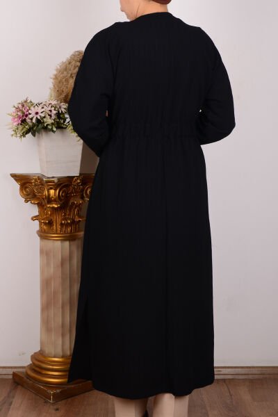 Armine 24YT543 Siyah Kadın Rahat Kesim Düğmeli Cep Detaylı Kemerli Giy Çık