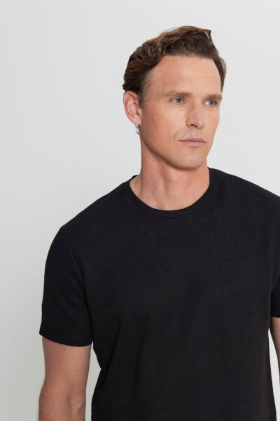 Altınyıldız ACE091252300 Siyah Erkek Bisiklet Yaka Slim Fit T-shirt